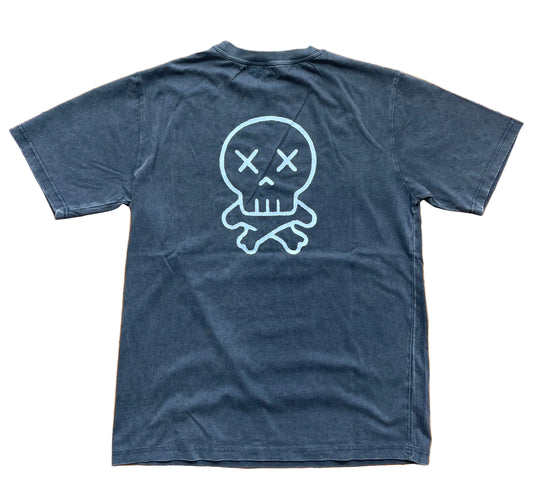 T-shirt gris délavé motif Tête de mort, lourd